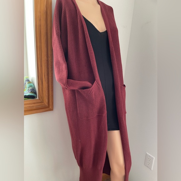 Burgundy!🌺 NWT L Jackson Rowe Supermoon longline open cardigan duster cotton mix - Picture 3 of 11